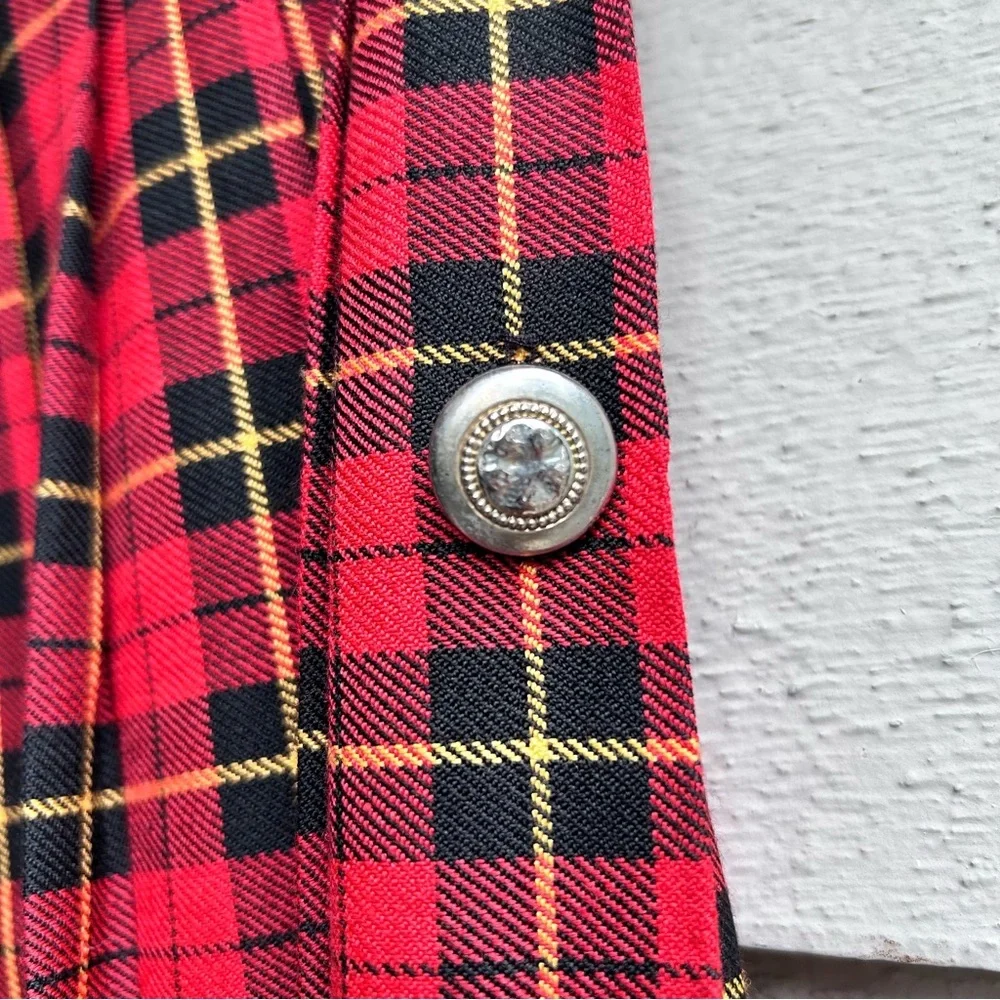 Vintage Red Tartan Plaid Pleated Skirt Made in USA Preppy 80s 90s Size XS